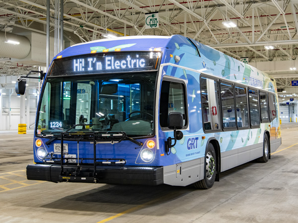 Electric bus in Northfield garage
